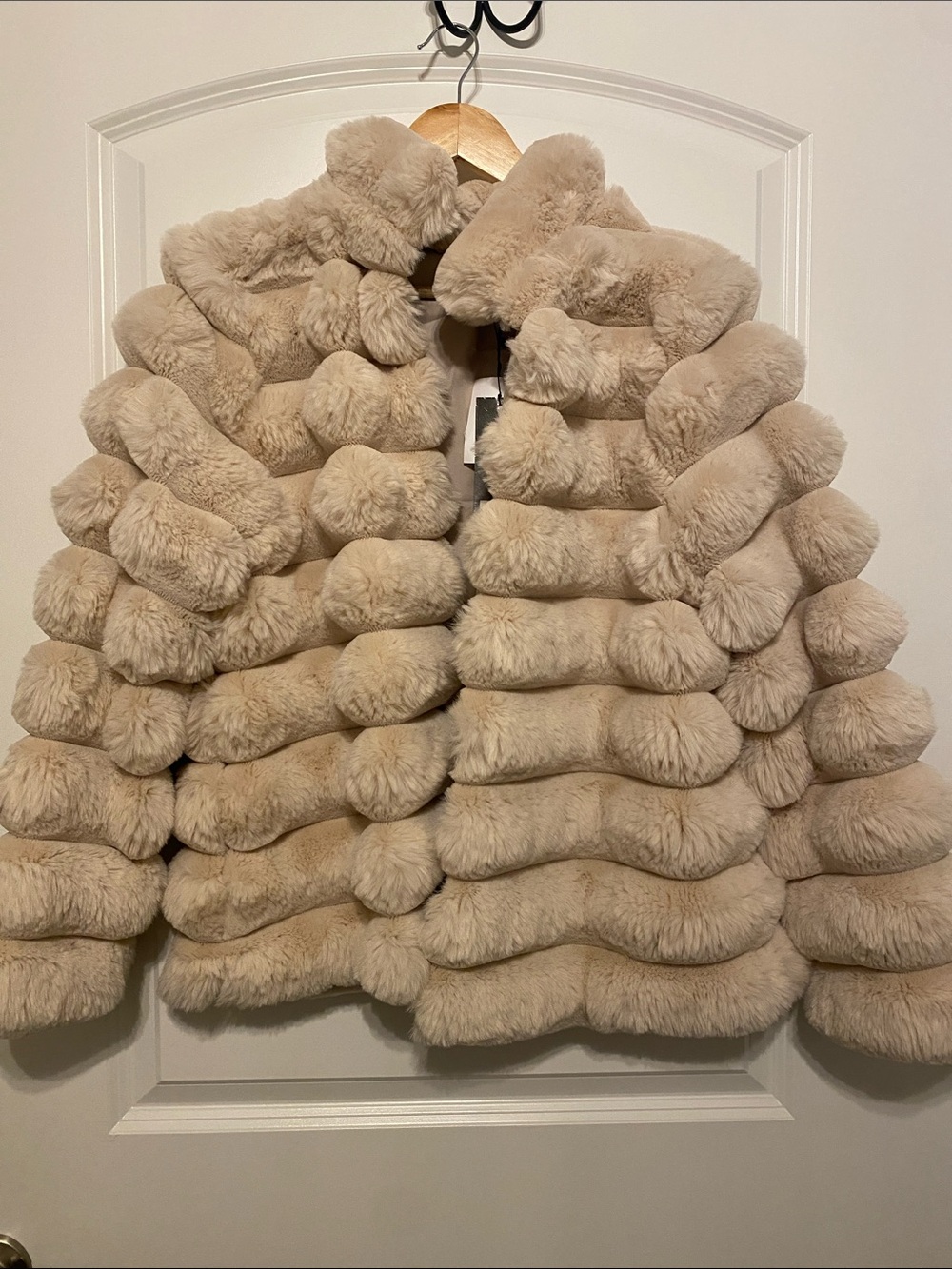 Plush Faux Fur Puffer Coat - Champagne